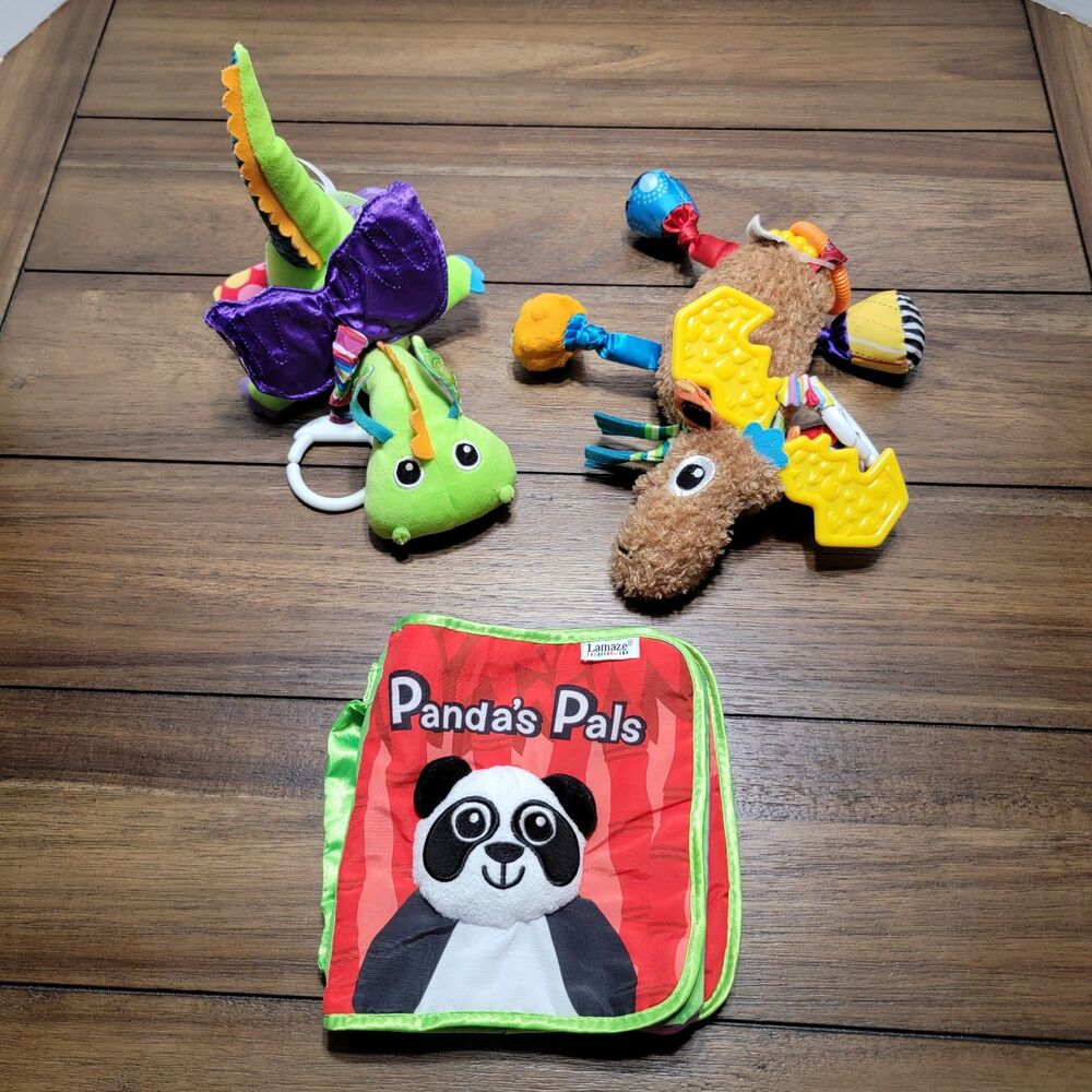 Set of 3 Lamaze Infant Toys: Moose, Dragon & Soft Book